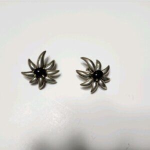 T&C- Onyx Fireworks Earrings Silver 925 Sterling Silver Omega Clasp &Pouch